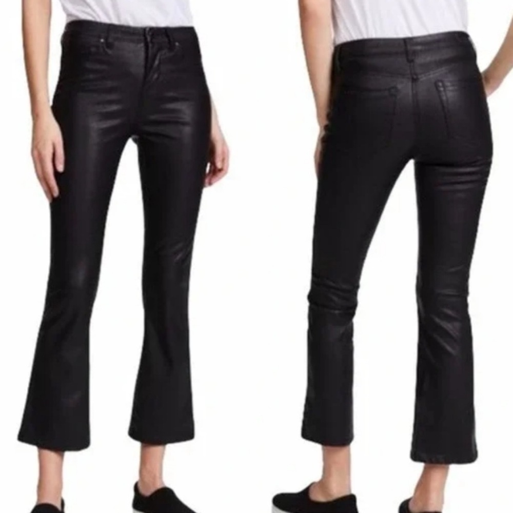 NEW BlankNYC Western Preppy Varick Black Faux Leather kick flare leg crop pants